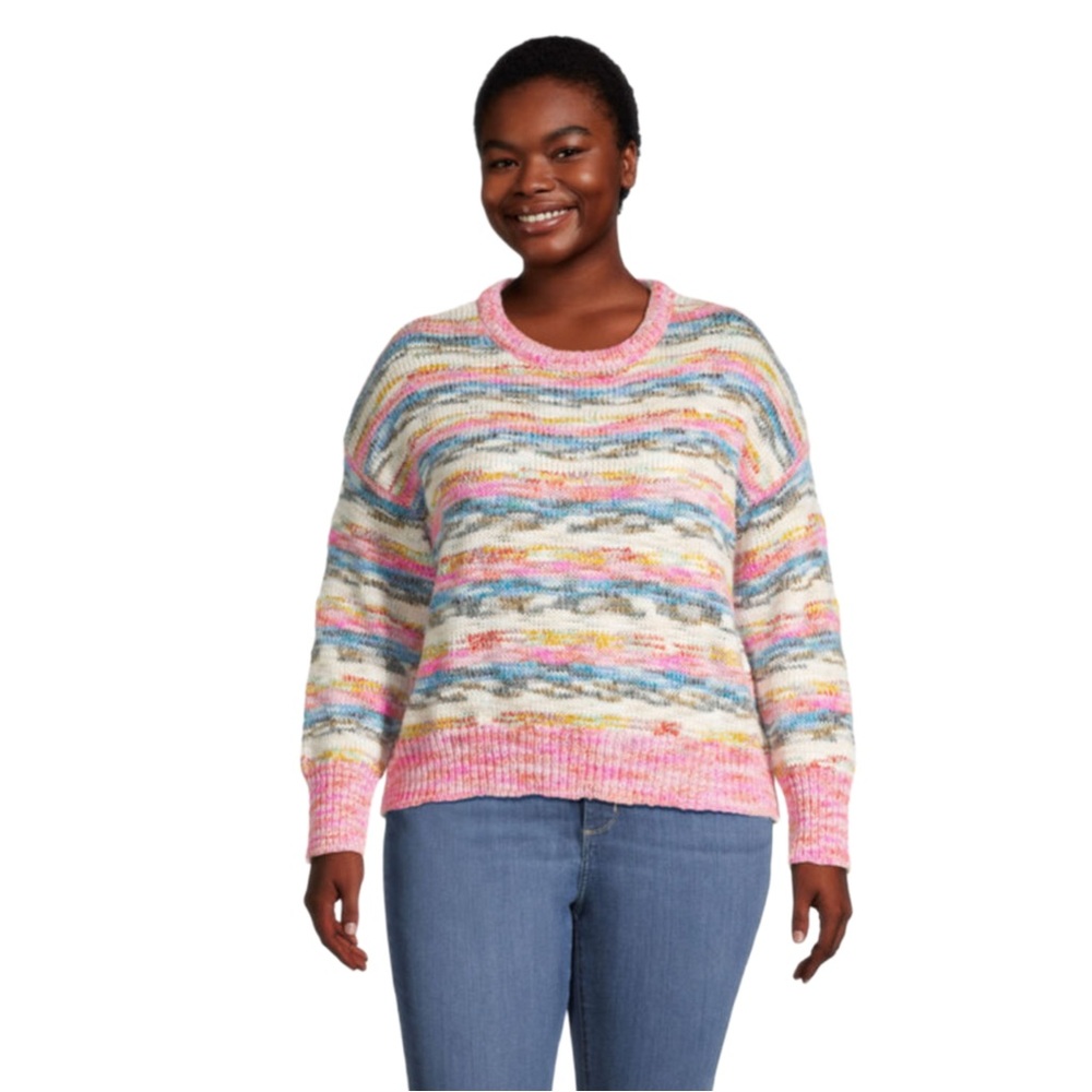 World Market Pink Multicolor Abstract Striped‎ Women's Sweater Size XL